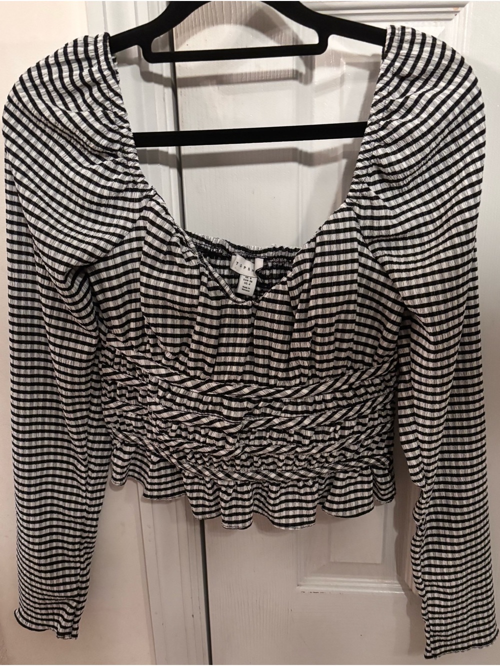 Topshop Black and White Gingham Smocked Peplum Crop Top